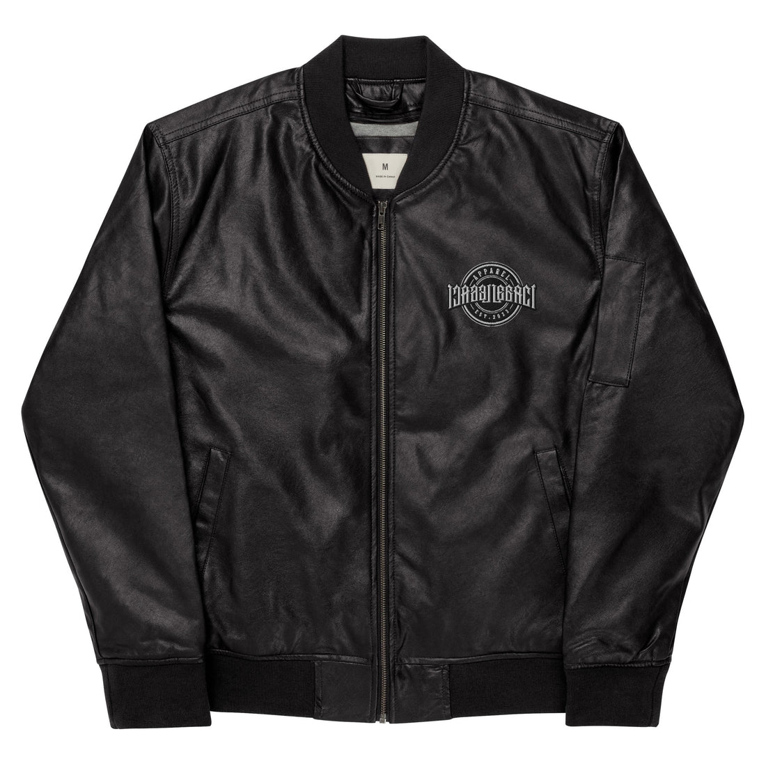 Embroidery Leather Bomber Jacket