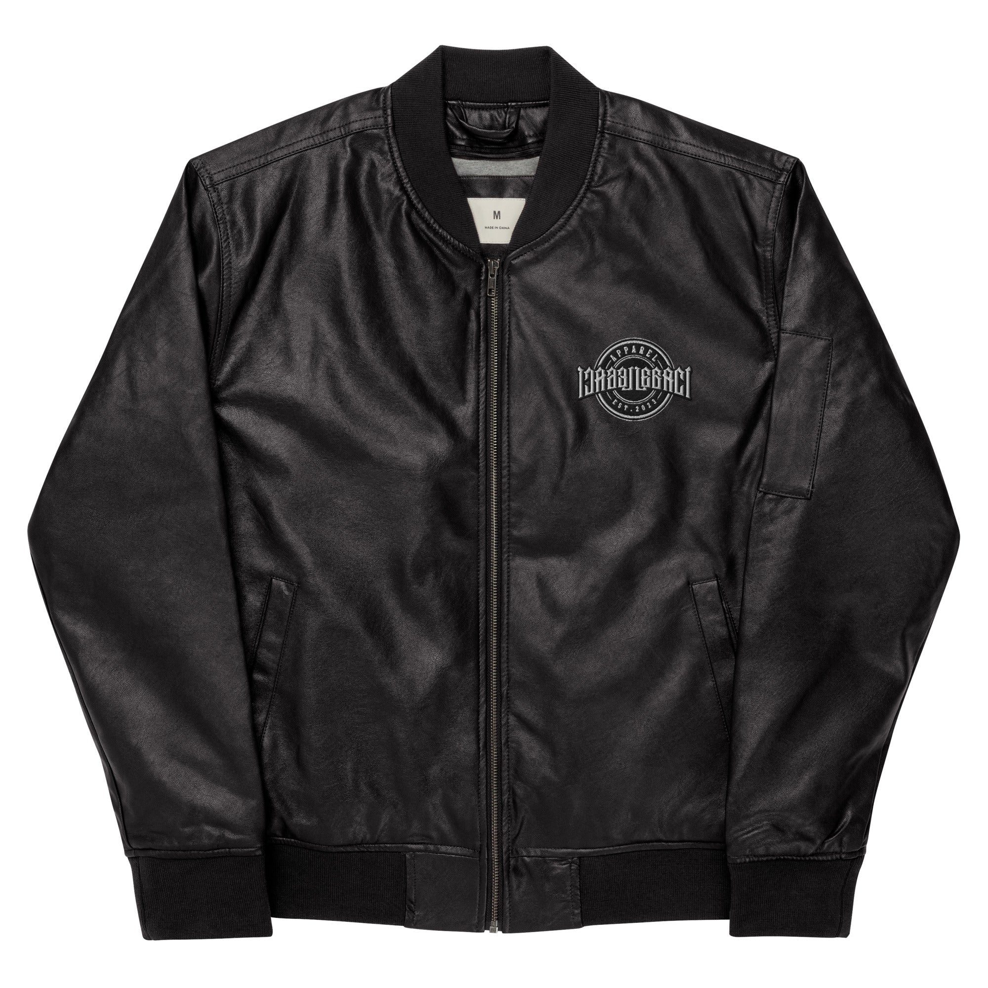 Embroidery Leather Bomber Jacket