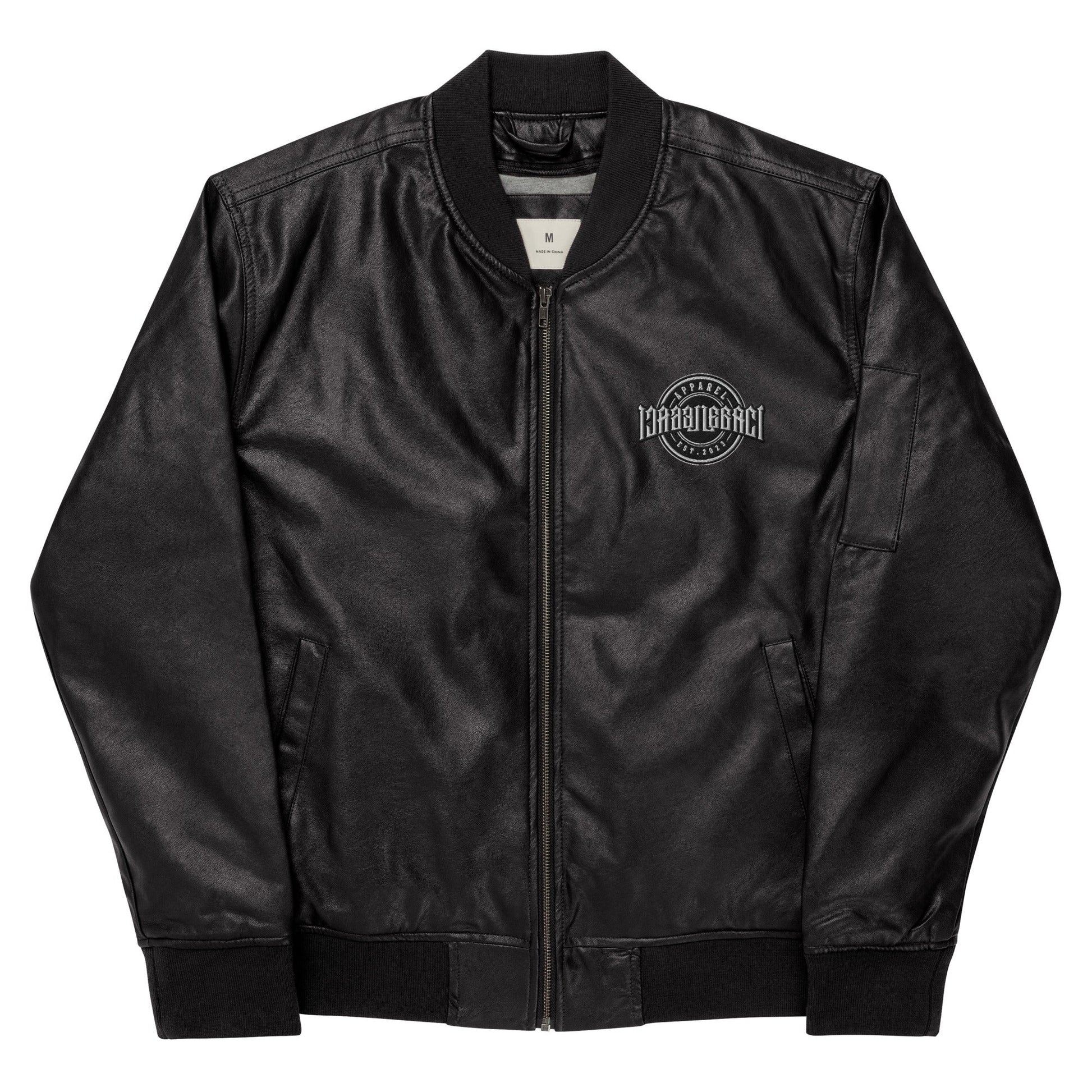 Embroidery Leather Bomber Jacket
